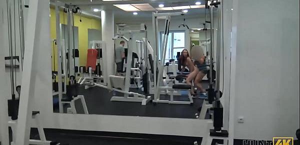  HUNT4K. Cute girl instead of training has sex in gym with rich hunter